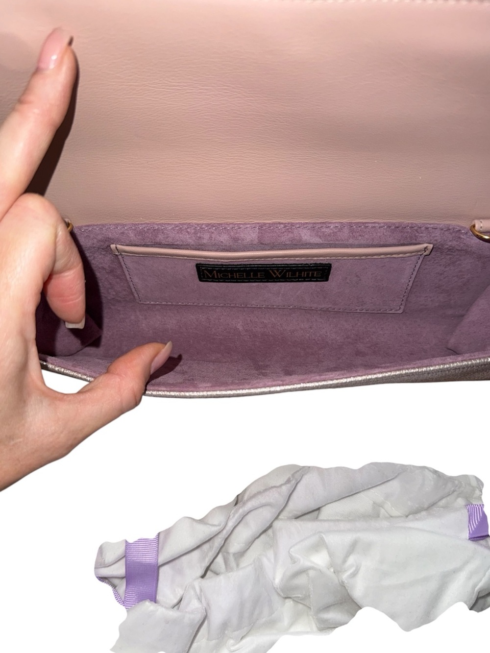 MICHELLE WILHITE  Robbie Mini Flap Metallic Clutch Bag - Picture 8 of 12